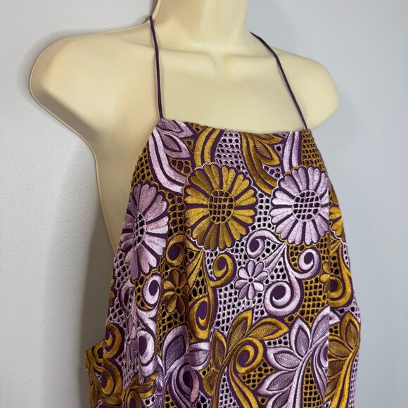 Anthropologie Embroidered Halter Mini Dress Purple Gold Women's 20W - Picture 3 of 14